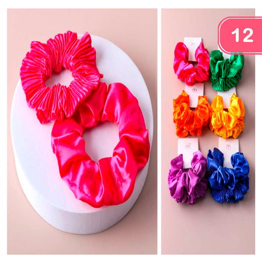 PLEATED SATIN SCRUNCHIE PAIR (12 UNITS)