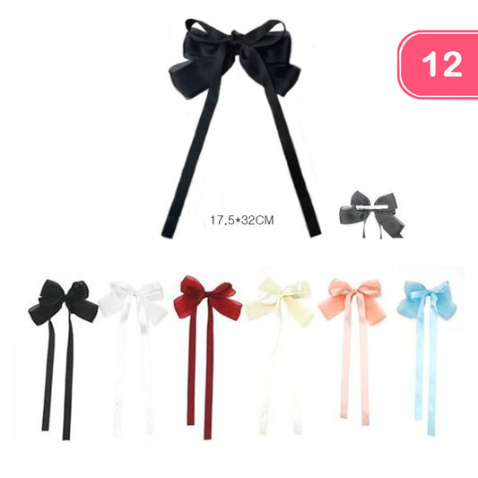 LONG RIBBON HAIR BOW PINS (12 UNITS)