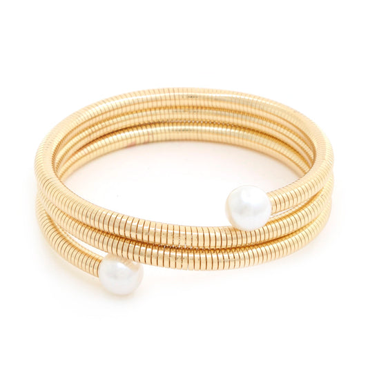 Pearl Metal Wrap Bracelet