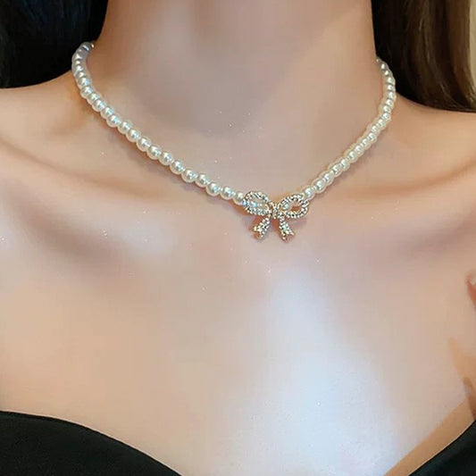 Pearl Bow Necklace Set